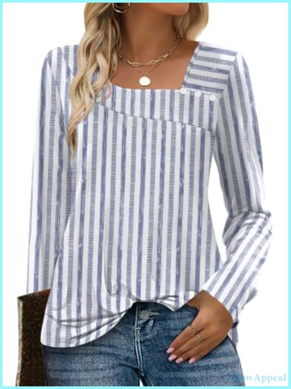 Womens Asymmetric Square Neck Tunic Top Long Sleeve Button Loose Fit Blouse